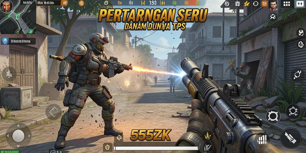 Tampilan gameplay seru dari 555ZK dalam mode TPS.