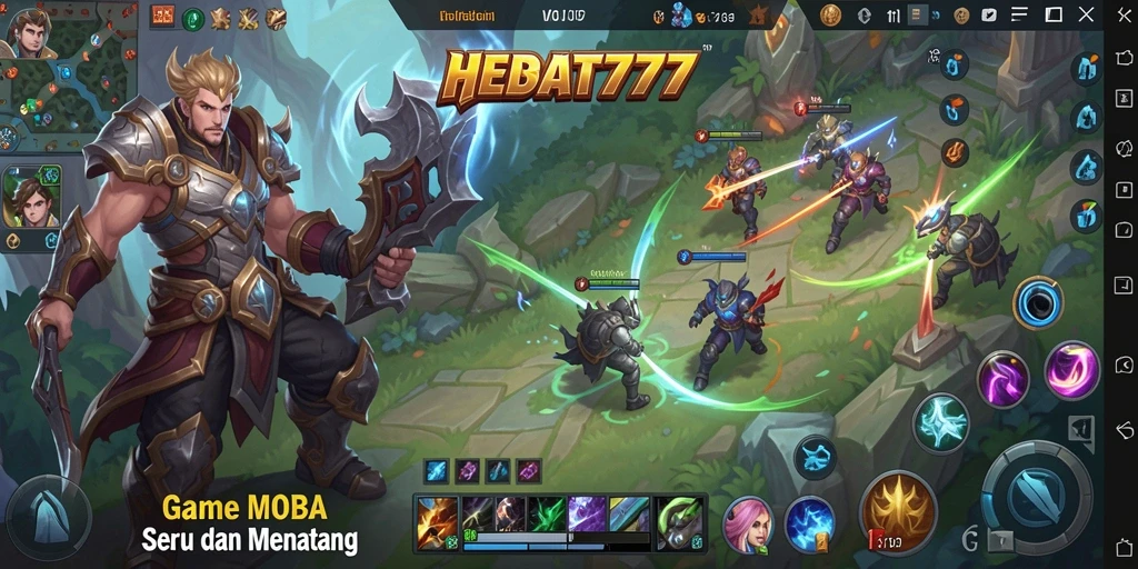 Screenshot HEBAT777 menunjukkan aksi seru di arena MOBA.